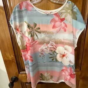 Ted Baker Pastel Pink & Light Blue Floral Short Sleeve Top